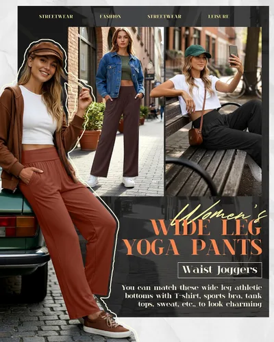 Miniatura 142 de Neer - Conjunto de 3 pantalones de yoga de pierna ancha para mujer - Pantalones deportivos cómodos, holgados, de cintura alta y casuales