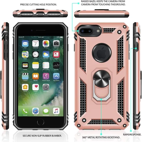 Miniatura 2 de Gritup Funda compatible con iPhone 6/6S/7/8 Plus con protector de pantalla HD, grado militar, a prueba de golpes, con anillo magnético para iPhone
