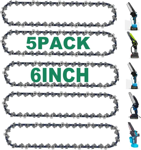 Mini cadena de motosierra, 5 cadenas de 6 pulgadas de repuesto para motosierra eléctrica inalámbrica de 6 pulgadas, con 37 eslabones de transmisión,