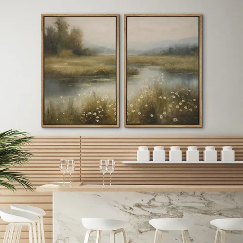 Miniatura 4 de SIGNWIN Lienzo enmarcado para pared, juego de arte sereno de paisaje de pantanos, ilustración rústica, arte moderno, minimalismo, decorativo