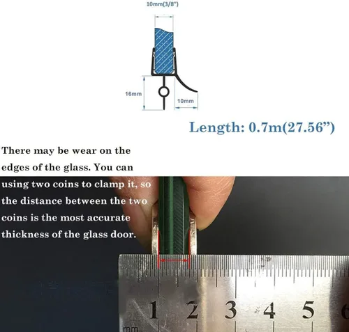 Miniatura 8 de Sello inferior para puerta de ducha sin marco con riel de goteo para vidrio de 3/8" (10mm), longitud 27.5"/0.7m, tira de sellado de puerta de vidrio