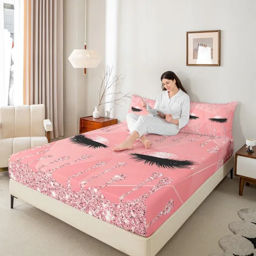 Miniatura 6 de Feelyou Sábanas de cama de lujo para niñas, juego de ropa de cama de lujo para niñas, juego de ropa de cama rosa jade ultra suave decoración