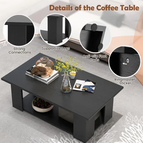 Miniatura 5 de Giantex Mesa central rectangular de madera, mesa de té moderna grande de 41 pulgadas y 2 niveles con compartimento abierto, fácil montaje, mesa