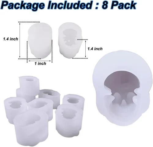 Miniatura 2 de Paquete de 8 moldes de silicona de resina de calavera, kit de moldes de vela con cabeza de calavera 3D para pulseras de resina, arcilla, fundición