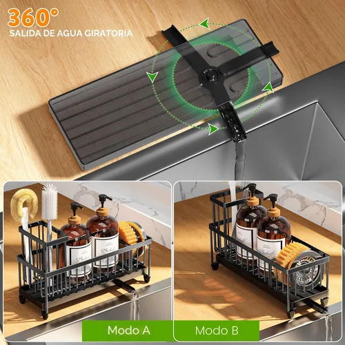 Miniatura 3 de Cisily Soporte de esponja negro extra grande para fregadero de cocina, organizador de fregadero con soporte alto para cepillos, organizadores