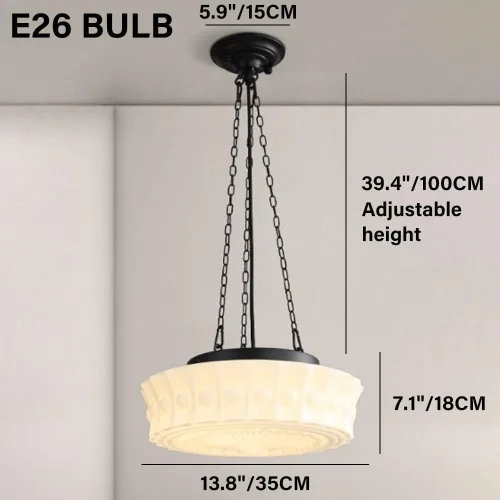 Miniatura 3 de Bedroom Large Pendant Lights, Nordic Retro Black Metal Ceiling Hanging Lighting with 13.8in Glass Shade, Adjustable Height E27/E26 Sockets
