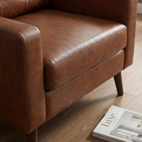 Miniatura 8 de HNY Sillón moderno de mediados de siglo, silla decorativa de piel sintética con botones y reposabrazos, silla tapizada para sala de estar
