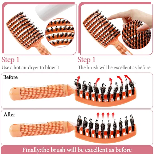 Miniatura 5 de Zopeal 9 cepillos desenredantes a granel con cerdas de jabalí, cepillo desenredante curvado y ventilado para mujeres y hombres, brillante
