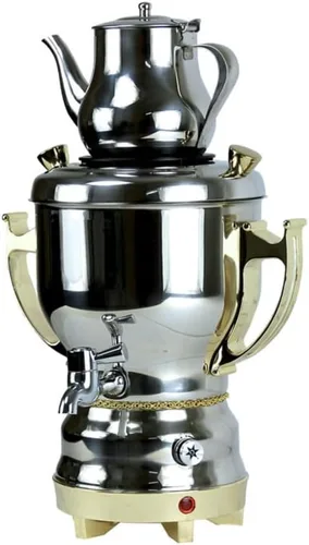 Samovar eléctrico de acero inoxidable/oro, persa, ruso, turco, árabe, 3 litros, con hervidor de agua de 32 onzas, tetera de agua, 110 V, 1300 W,