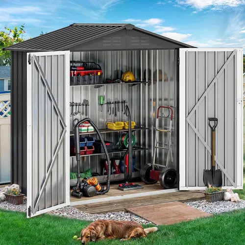 Miniatura 2 de DWVO Cobertizo de almacenamiento para exteriores de 6 x 4 pies, cobertizos de herramientas de metal grandes, casa de almacenamiento resistente