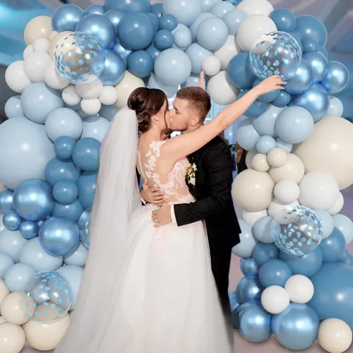 Miniatura 4 de Ouddy Life Kit de arco de guirnalda de globos de color azul polvoriento, 157 unidades, globos de confeti de color azul metálico y blanco