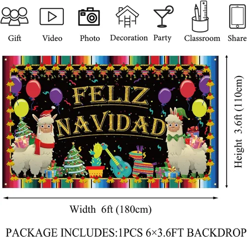 Miniatura 2 de Decoración de Navidad mexicana, telón de fondo de Feliz Navidad, cartel de Feliz Navidad, decoración de Navidad mexicana para el aula y el hogar