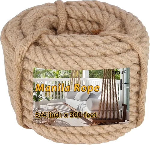 Miniatura 42 de Cuerda de Manila de 2 pulgadas x 50 pies, cuerda de cáñamo gruesa de 4 hebras trenzadas, cáñamo natural para manualidades de servicio pesado