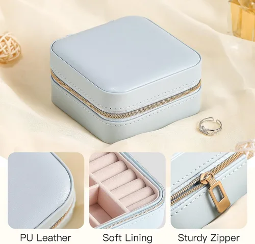 Miniatura 6 de Casegrace - Mini joyero portátil de viaje de cuero para joyas, organizador de anillos, caja de regalo para niñas y mujeres