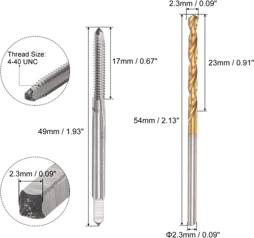 Miniatura 2 de uxcell 4-40 UNC Straight Flute Thread Tap y 0.091 in Twist Drill Broca Set, titanio plateado 6542 Acero de alta velocidad Brocas de perforación