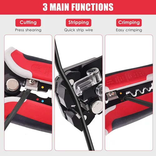 Miniatura 3 de Juego de herramientas para pelacables de 201 piezas, herramienta automática autoajustable de 8 pulgadas para AWG 10-24, pelacables automático 3