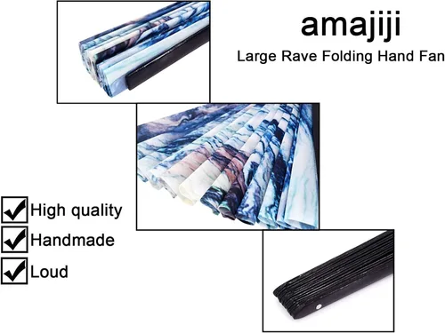Miniatura 4 de Ventilador de mano plegable grande, marco de bambú y tela de nailon resistente al agua, perfecto para refrescar, bailar, regalo, drag queen
