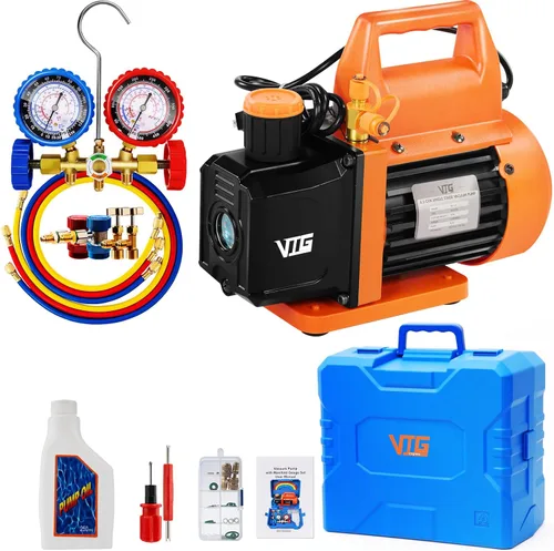 Miniatura 9 de VTG VOGTEN Bomba de Vacío AC de 4.5 CFM y Juego de Manómetros, para Mini Split, HVAC, Sistemas Automotrices, Kit de Manómetro Múltiple Compatible