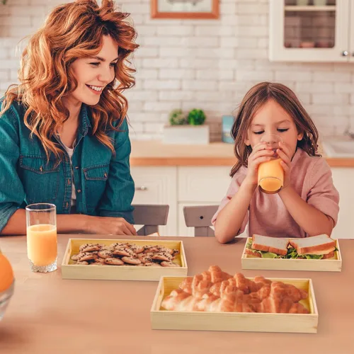 Miniatura 5 de Aodaer 7 bandejas de madera, bandejas de madera anidadas para servir, bandeja rectangular de madera con asas para cocina, fiesta, cena, aperitivos