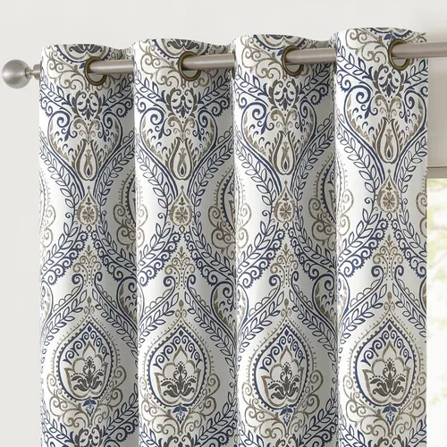 Miniatura 9 de jinchan Cortinas opacas de 90 pulgadas de largo, 2 paneles de medallón de damasco azul, cortinas de ventana para dormitorio, con ojales, aislamiento
