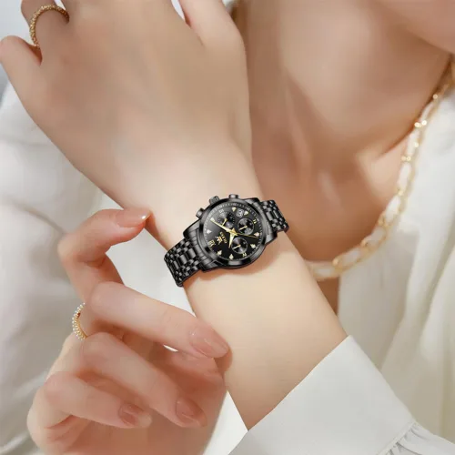Miniatura 3 de OLEVS Reloj multifuncional de dos tonos para mujer, reloj analógico de cuarzo para mujer, de acero inoxidable, resistente al agua, con diamantes