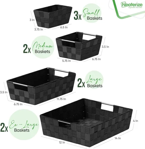 Miniatura 2 de Cestas para organizar juego de 9 cestas negras – Cestas de almacenamiento para estantes – Contenedores organizadores perfectos para armario, cesta