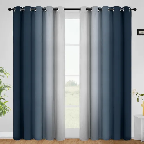 Miniatura 166 de COSVIYA Cortinas 100% Opacas Azul Degradado con Lazos Ajustables para Cocina Aislamiento Térmico Oscurecimiento de Habitación Cenefa con Bolsillo