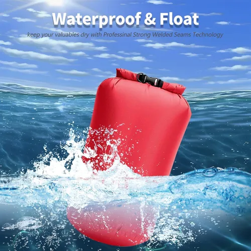 Miniatura 5 de Bolsas secas impermeables, paquete de 3 (5 L, 10 L, 20 litros), bolsas de almacenamiento ligeras e impermeables para viajes, canotaje, pesca, Rojo