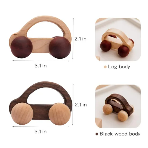 Miniatura 3 de Coche de empuje orgánico para bebés, juguetes de madera, 2 piezas, automóvil de madera y desarrollo de movimientos finos y juguetes Montessori