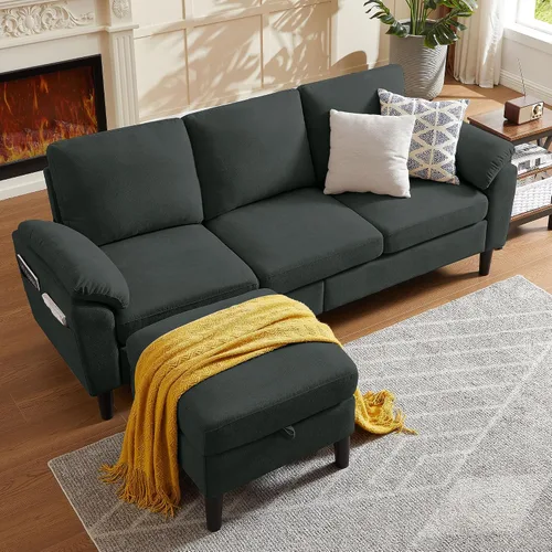 Miniatura 11 de Sofá modular convertible de 80 pulgadas, sofá pequeño en forma de L de 3 asientos con diván de almacenamiento reversible, sofá moderno de tela