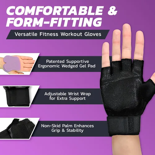 Miniatura 3 de Guantes de soporte de muñeca con almohadilla de gel ergonómica patentada y muñequera para entrenamientos de mujeres y hombres