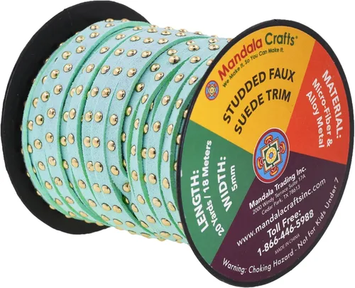 Miniatura 2 de Mandala Crafts Cordones de gamuza sintética para fabricación de joyas, 20 yardas, tiras de cordones de cuero con tachuelas doradas, cuerdas planas