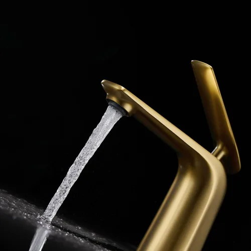 Miniatura 9 de TOCALOCA Grifo de baño de oro cepillado, un solo orificio, una sola palanca, grifo de lavabo tipo vasija, cobre, flujo aireado, 2.2 GPM, garantía