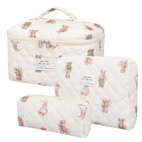 Miniatura 13 de Bolsa de maquillaje, bolsas de cosméticos acolchadas, bolsas de maquillaje florales grandes para mujeres, organizador de maquillaje, bolsa de aseo