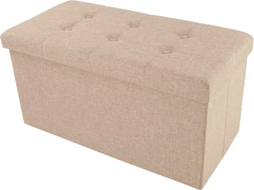 Miniatura 15 de Lavish Home Otomana plegable de almacenamiento, juego de 2 reposapiés copetudos de 30 pulgadas, baúl o banco de lino con contenedor extraíble