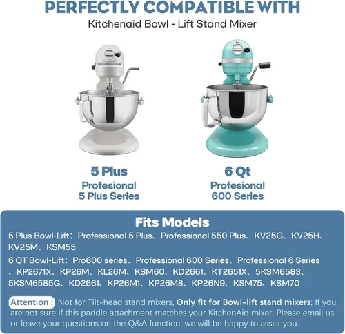 Miniatura 4 de Gancho de masa en espiral de acero inoxidable para mezcladores de pie Kitchenaid 5Plus y 6QT con sistema de elevación de tazón, gancho de masa