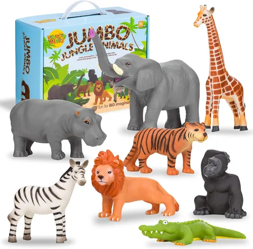 Learning Minds - Juego de 8 figuras gigantes de animales de safari para niños pequeños | Zoo Animals, Jungle Animals Figures, Toy Animals for Kids