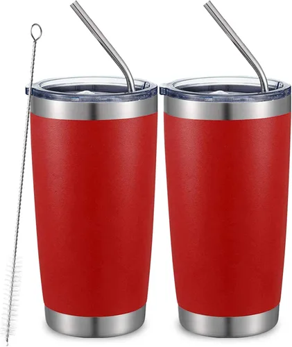 Miniatura 59 de COMOOO Taza de viaje de acero inoxidable de doble pared aislada al vacío de 20 onzas con tapa y pajita, taza de café aislada con recubrimiento