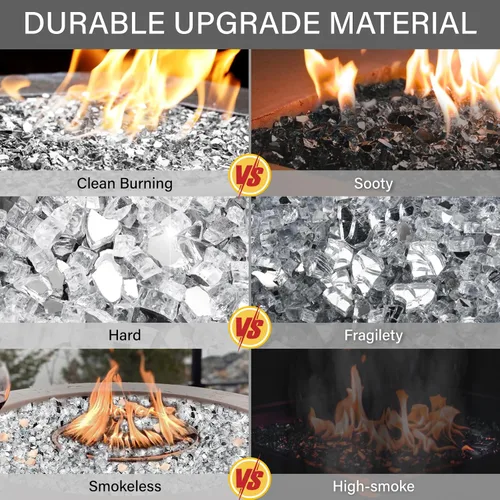 Miniatura 91 de NUPICK Vidrio de Fuego de 5 Libras, Vidrio Brillante para Fogata de 1/2 Pulgada, Roca de Vidrio Templado para Fogata para Propano o Gas Natural
