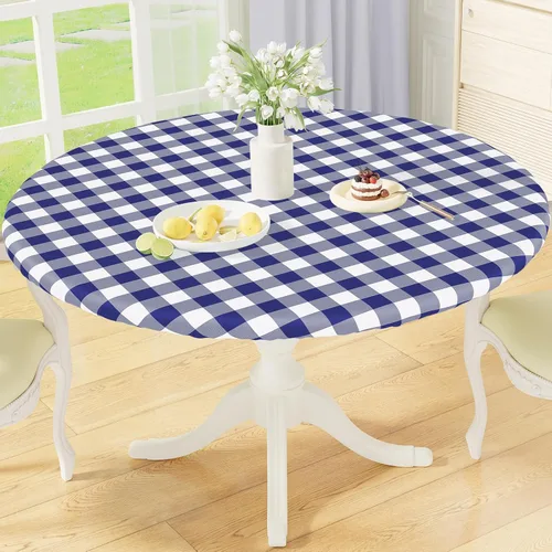 Miniatura 8 de misaya Mantel redondo ajustable con borde elástico, mantel de vinilo impermeable a cuadros de búfalo con parte trasera de franela para mesas