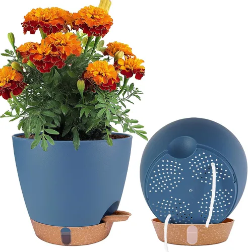 Miniatura 20 de Paquete de 2 macetas de 8 pulgadas para plantas de interior, macetas de plástico con orificios de drenaje, indicador de nivel de agua y depósito