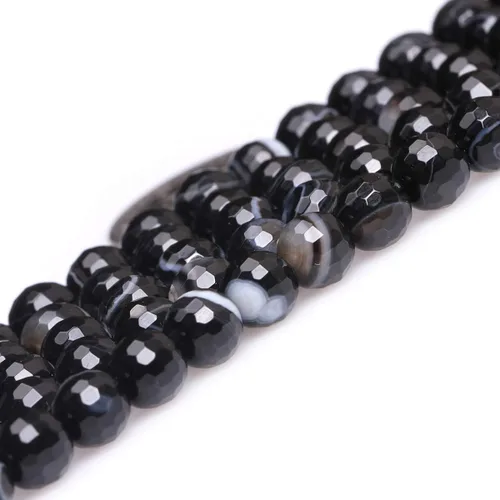 Miniatura 2 de GEM-Inside - Cuentas sueltas de ónix negro con bandas naturales de 0.236 in, cristal facetado redondo, energía para fabricación de joyas, 15