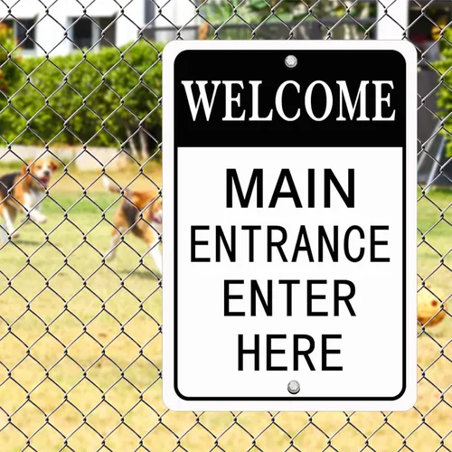 Miniatura 5 de Letrero de metal con texto en inglés «Enter Here» para decoración de pared, 8 x 12 pulgadas Filmación en curso