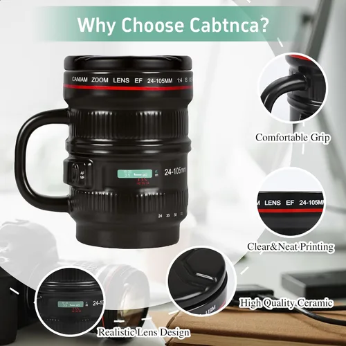 Miniatura 5 de Cabtnca Taza de café con lente de cámara de 16 onzas, regalos de fotografía geniales para fotógrafos de Navidad, divertida taza de café de cerámica