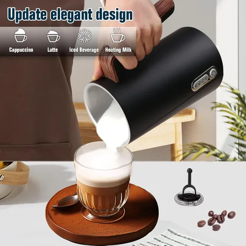 Miniatura 6 de Espumador de leche eléctrico y vaporizador, vaporizador de leche 4 en 1 con diseño de elementos de madera, máquina automática de espuma fría