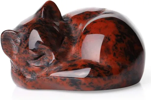 Miniatura 10 de LAIDANLA Estatua de gato dormido de obsidiana negra, cristales curativos tallados a mano, bonita escultura de figura de gatito de 1.6 pulgadas