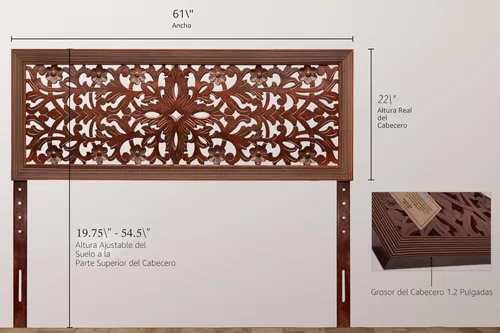 Miniatura 2 de COTTON CRAFT Cabecero de madera maciza resistente, compatible con todos los marcos de cama, diseño intrincado tallado a mano de Rajasthan - Marrón