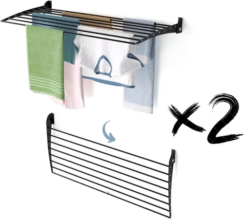 Miniatura 27 de foxydry Tendedero plegable para colgar en la pared, vertical plegable para interiores y exteriores, en acero aluminio (31.5 in)