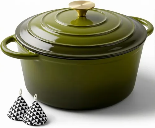 Miniatura 23 de Miereirl Olla Holandesa Esmaltada de 6.5 Cuartos con Tapa, Olla Holandesa de Hierro Fundido con Asas Dobles para Hornear Pan, Cocinar, Utensilios