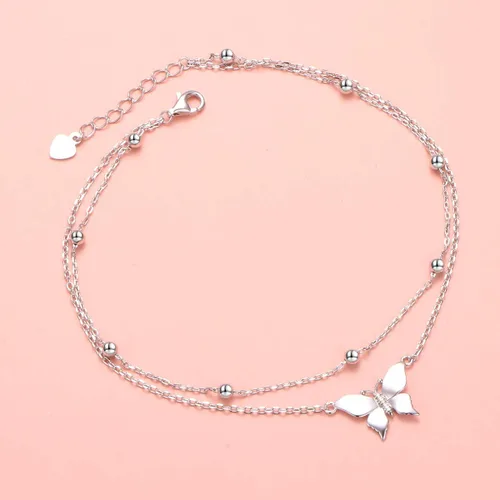 Miniatura 3 de FLYOW Tobillera para mujer de plata de ley S925 ajustable con cuentas de corazón con dije de corazón